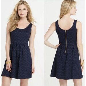 Vineyard Vines Chevron Jacquard Above Knee Fit Flare Skater Dress Navy Blue
